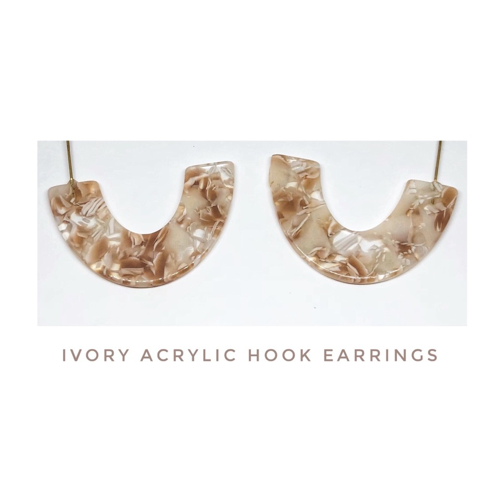 Ivory Acrylic Hook Earrings - Picture 2 of 3